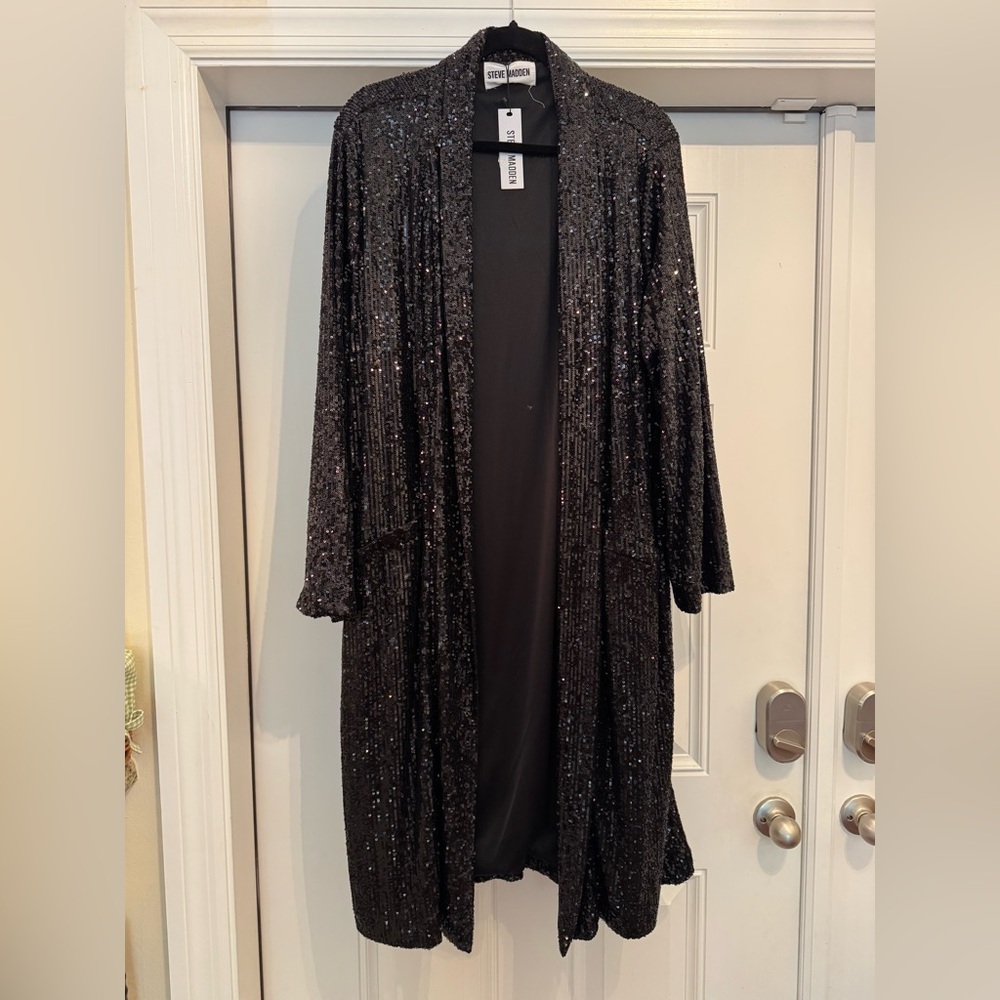 NWT Steve Madden Black Sequin Duster style jacket